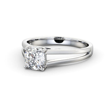 1 Carat Cushion Cut Lab Diamond 4 Prong Setting Split Shank Solitaire Ring In White Gold 