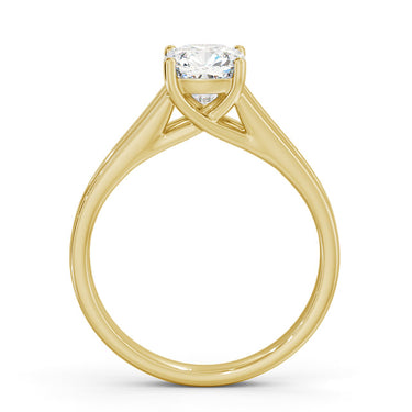 1 Carat Cushion Cut Lab Diamond 4 Prong Setting Split Shank Solitaire Ring In Yellow Gold 