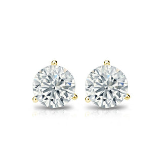  1 Carat Round Shape 3 Prong Lab Diamond Stud Earrings 