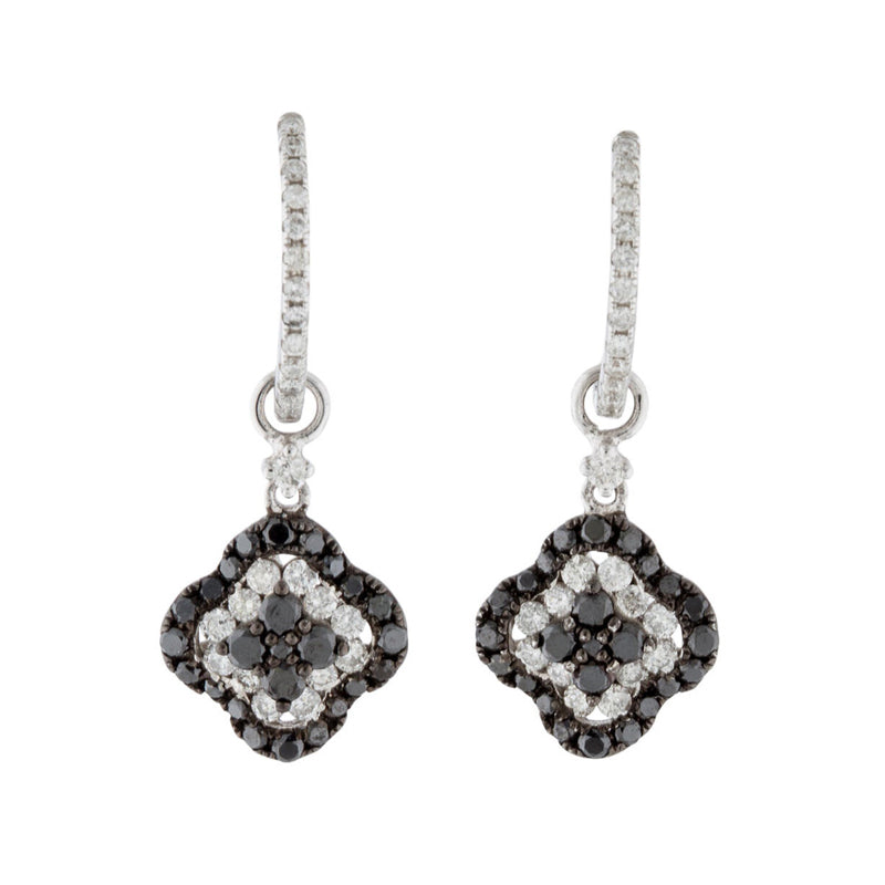 1.40 Carat Flower Design Black And White Diamond Drop Earrings