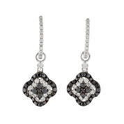 1.40 Carat Flower Design Black And White Diamond Drop Earrings