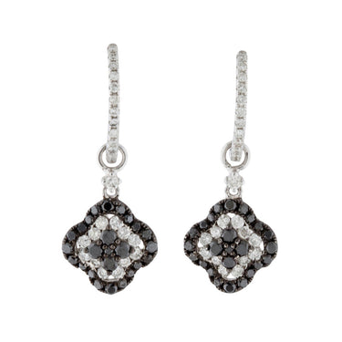 1.40 Carat Pave Setting Flower Design Black And White Diamond Drop Earrings