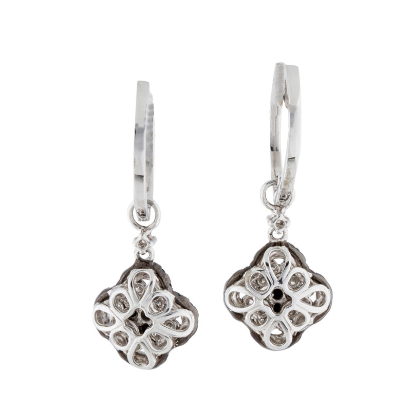 1.40 Carat Flower Design Black And White Diamond Drop Earrings