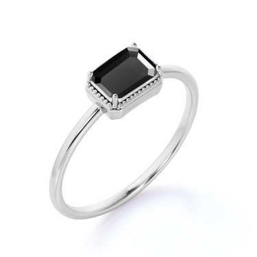 2 Carat Emerald Cut Black Diamond Vintage Engagement Ring In 14k White Gold