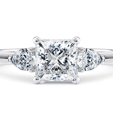 1.35 Carat Princess And Pear Cut Prong Setting Three Stone Lab Diamond Engagement Ring In White Gold