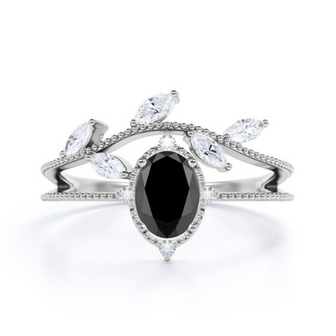 2 Carat Oval And Marquise Shape Split Shank Black Diamond Engagement Ring