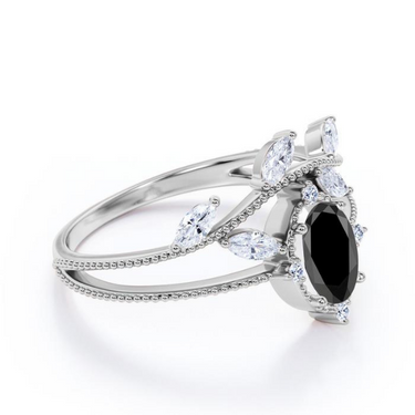2 Carat Oval And Marquise Shape Split Shank Black Diamond Engagement Ring
