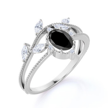 2 Carat Oval Shape Black Diamond Split Shank Engagement Ring