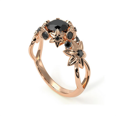 1.5 Ct Prong Setting Flower Black Diamond Engagement Ring In Rose Gold