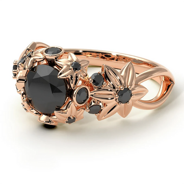 1.5 Ct Black Diamond Unique Engagement Ring With 14k Rose Gold