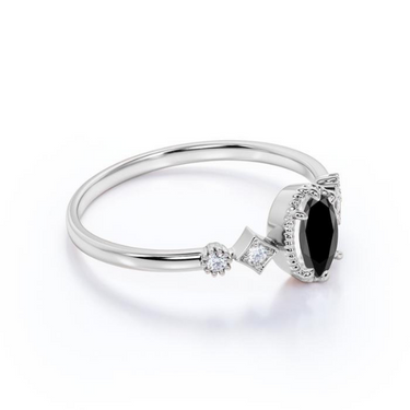 2 Carat Oval And Round Shaped 5 Stone Prong Set Black And White Diamond Ring