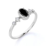 2 Ct Oval Face Shape And Round 5 Stone Black And White Diamond Ring Black Diamond Engagement Ring
