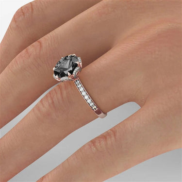 3 Carat Round Cut Prong Settingh Halo Black Diamond Ring In White Gold