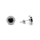 2 Carat Round Cut Halo 4 Prong Black And White Diamond Stud Earrings