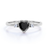 2 Ct Heart Shape 3 Stone Prong Setting Black and White Diamond Rong In White Gold 