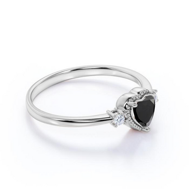 2 Ct Heart Shape 3 Stone Prong Setting Black and White Diamond Rong In White Gold 
