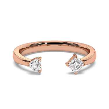 0.80 Ct Heart and Asscher Cut Prong Setting Moissanite Toi et Moi Ring in Rose Gold 