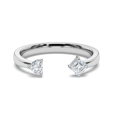 0.80 Ct Heart and Asscher Cut Prong Setting Moissanite Toi et Moi Ring in White Gold 