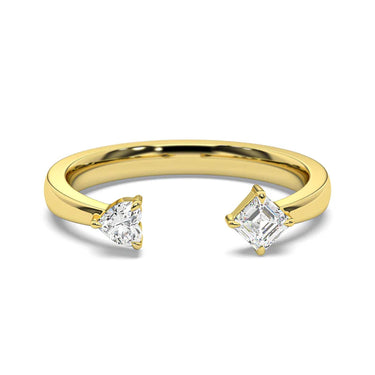 0.80 Ct Heart and Asscher Cut Prong Setting Moissanite Toi et Moi Ring in Yellow Gold 