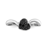 0.10 Ct Round Cut Heart Shaped Pave Set Black Diamond Ring