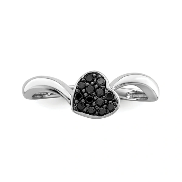 0.10 Ct Round Cut Heart Shaped Pave Set Black Diamond Ring Black Diamond Ring