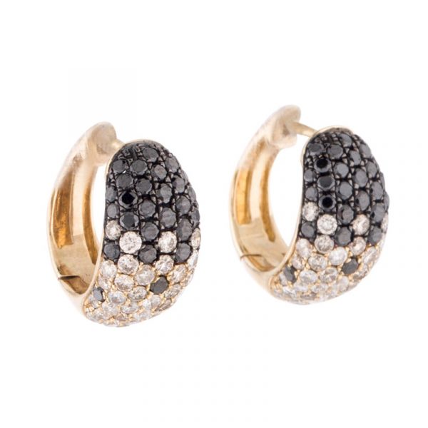 1.32 Carat Huggie Black Diamond Earrings for Women 18K Yellow Gold