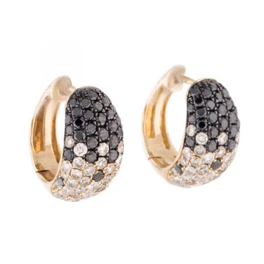 Boucles d'oreilles Huggie en diamant blanc et noir serti pavé de 1,40 carat en or rose