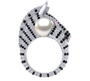8.40 Carat Pave Setting Black & Pink And White Diamond Pearl Zebra Gemstone Ring