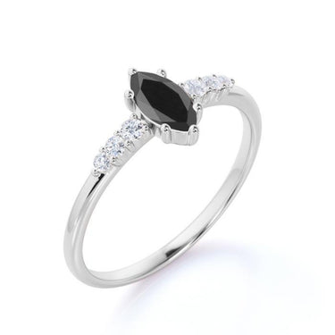 2 Carat Marquise Black Diamond Ring With Small Accents Diamond