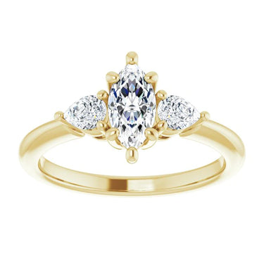 1.60 Ct Marquise And Pear Cut Prong Setting Lab Diamond Three Stone Ring in Yellow Gold