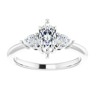 1.60 Ct Marquise And Pear Cut Prong Setting Lab Diamond Three Stone Ring in White Gold