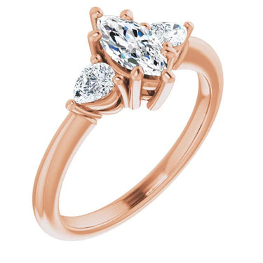 1.60 Ct Marquise And Pear Cut Prong Setting Lab Diamond Three Stone Ring in Rose Gold