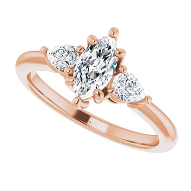 1.60 Ct Marquise And Pear Cut Prong Setting Lab Diamond Three Stone Ring in Rose Gold
