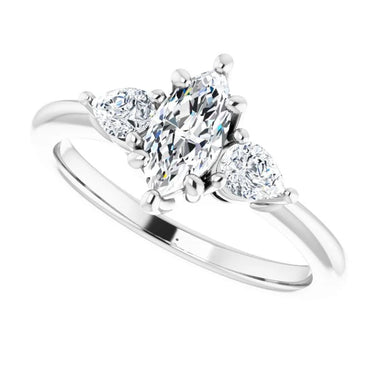 1.60 Ct Marquise And Pear Cut Prong Setting Lab Diamond Three Stone Ring in White Gold