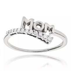 0.20 Ct Mom Word Diamond Ring In 14k White Gold