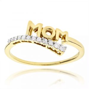 0.20 Ct Mom Word Diamond Ring In 14k White Gold