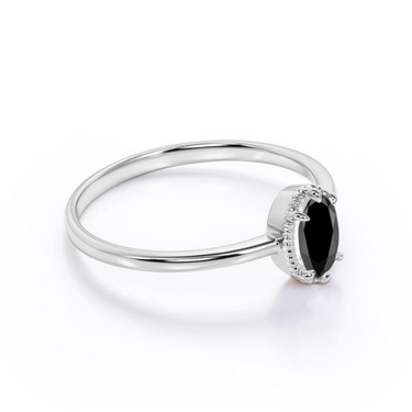 2 Ct Oval Shape 6 Prong Black Diamond Engagement Ring in White Gold