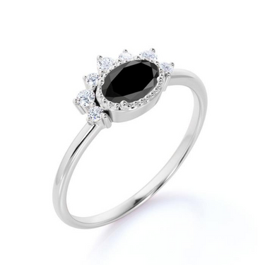 3 Carat Vintage Oval Black Diamond Half Cluster Ring In 14k White Gold