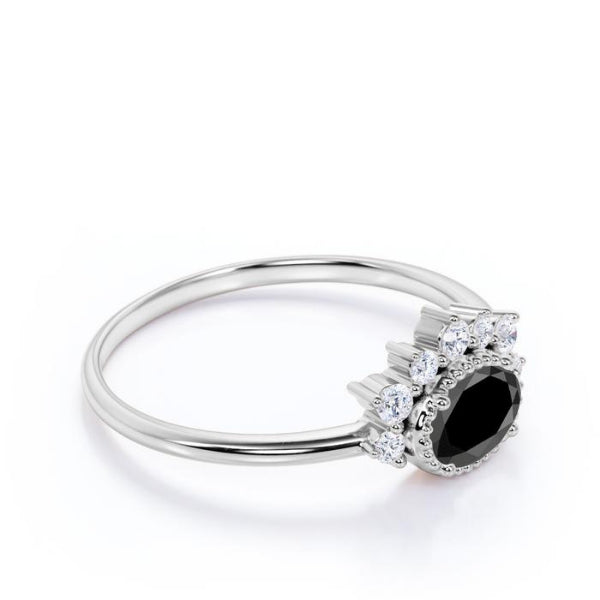 Black Diamond Engagement Ring Rose Gold Cluster Halo Diamond Oval