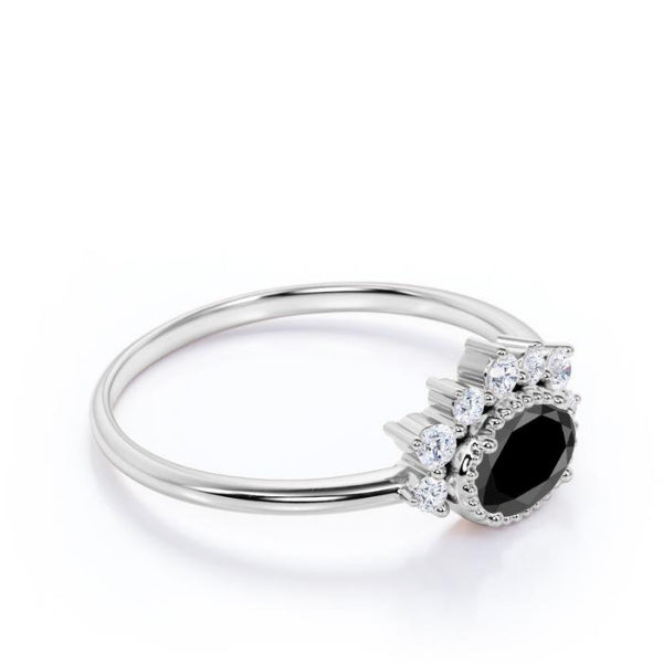 3 Ct Oval Cut white and Black diamond engagement ring Black Diamond Engagement Ring