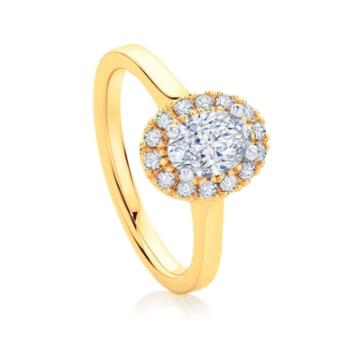 1.30 Carat Oval Cut Lab Diamond 4 Prong Setting Halo Engagement Ring In Yellow Gold