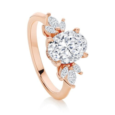 1.60 Ct Oval & Marquise Cut Lab Diamond Prong Setting Hidden Halo Engagement Ring in Rose Gold 