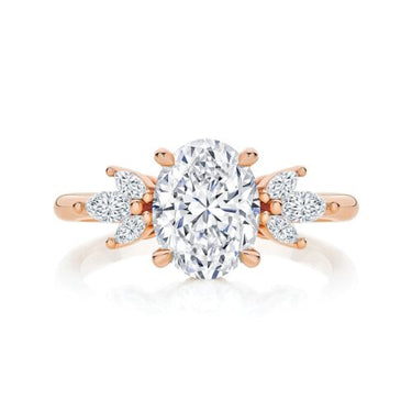 1.60 Ct Oval & Marquise Cut Lab Diamond Prong Setting Hidden Halo Engagement Ring in Rose Gold 