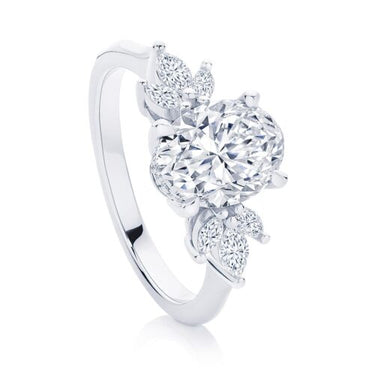 1.60 Ct Oval & Marquise Cut Lab Diamond Prong Setting Hidden Halo Engagement Ring in White Gold 
