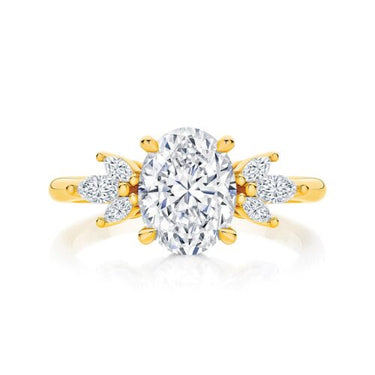 1.60 Ct Oval & Marquise Cut Lab Diamond Prong Setting Hidden Halo Engagement Ring in Yellow Gold 