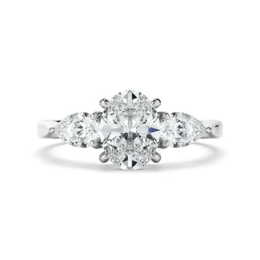 2 Carat Oval And Pear Cut Prong Setting Lab Diamond Three Stone Ring in White Gold