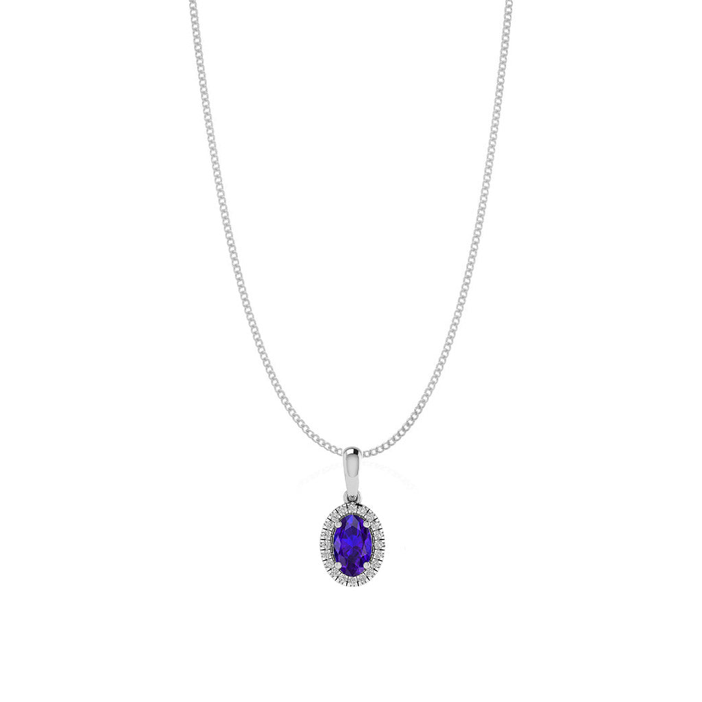 2.10 Carat Oval Sapphire Gemstone 4 Prong Setting Halo Pendant