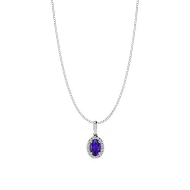 3.10 Carat Oval Sapphire Gemstone Halo Pendant in White Gold