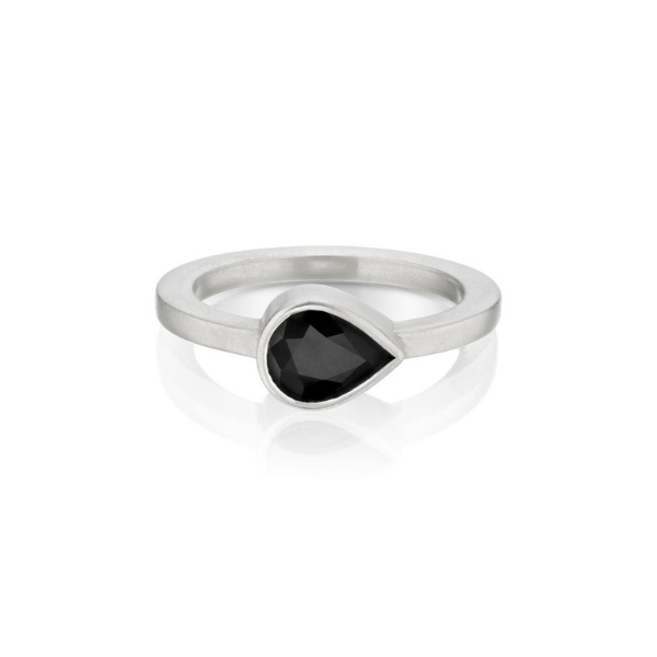 1 Ct Pear Cut Black Diamond Solitaire Ring