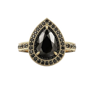 2 Ct Pear And Round Cut Prong Setting Halo With Accents Black Diamond Ring